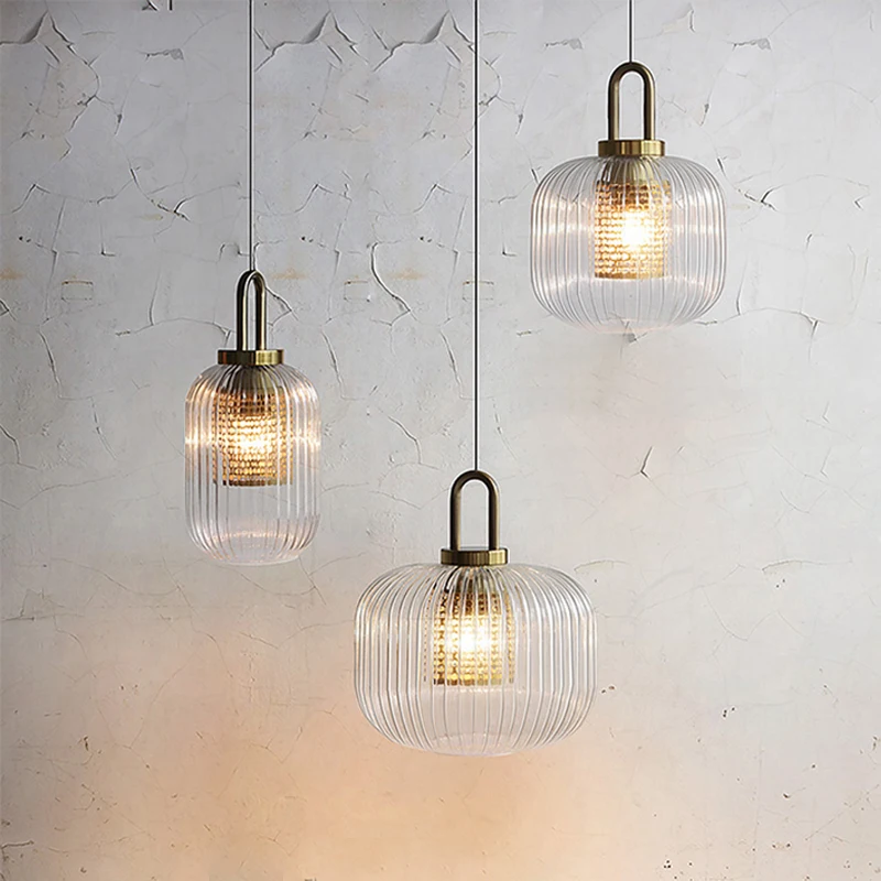 Retro LED Glass Pendant Lights  Modern Dining Room Lamp Dining Room Lighting Kitchen Home Decoration Transparent Chandelier