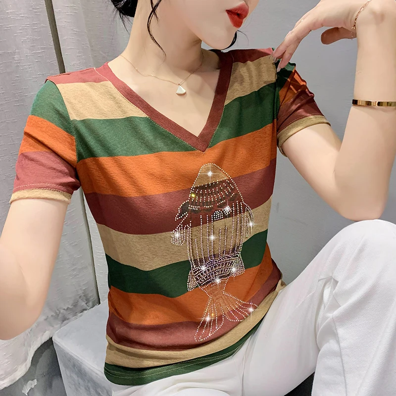 

Женская летняя футболка с цветочным принтом, женские топы, футболки с круглым вырезом и коротким рукавом, Корейская одежда, нижняя рубашка, ...