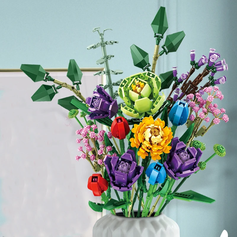 

Building Blocks Bouquet Assembled Immortal Fomantic Simulation Flower Girl Educational Couple Birthday Gift Assembly Toy