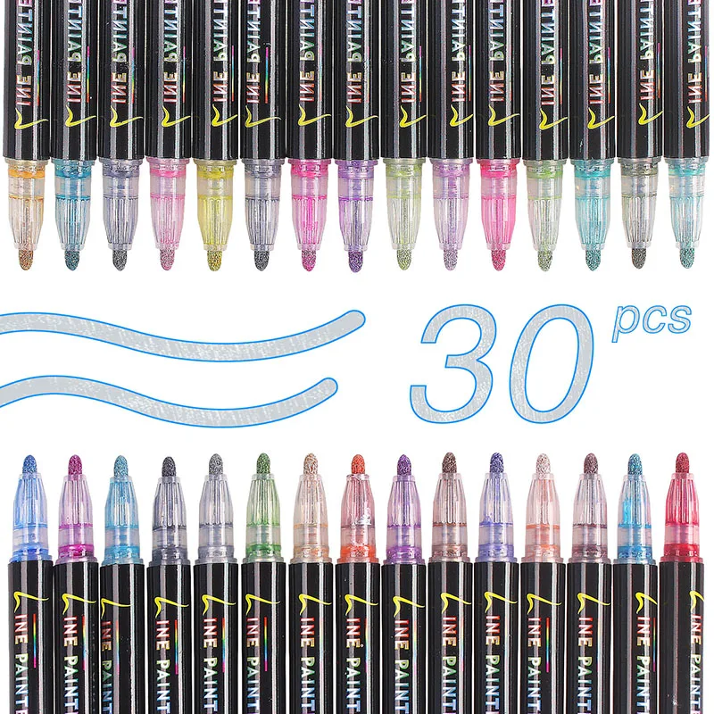 30 Colors Double Line Outline Pen Set Metallic Color Highlighter Magic Marker Pen Scrapbooking for Art Painting School Supplies