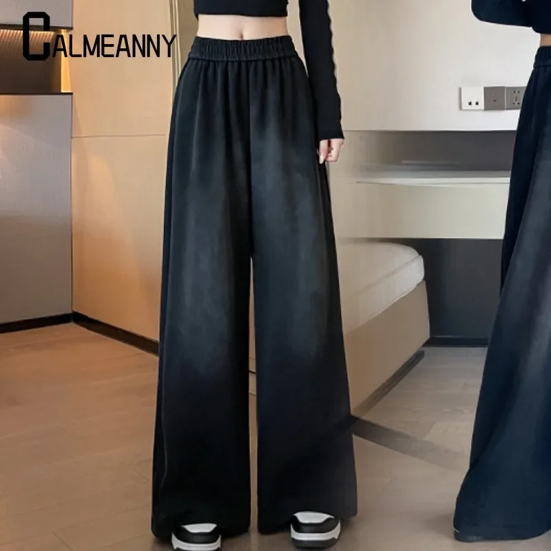 Брюки для женщин 2024 осень-зима утепленные мешковатые широкие брюки женские