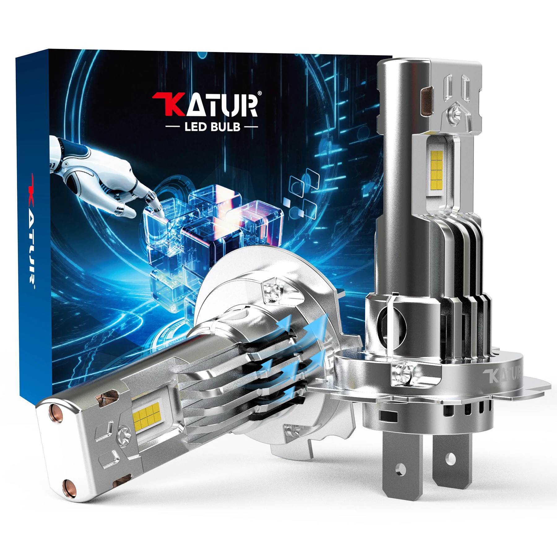 Фото Светодиодные лампы Katur H7 (2 шт.) для фар автомобиля с вентилятором, сверхъяркие 6500K, чипы CSP, Plug and Play для Audi A4 B6, A3 8P, A6 C6, B9, B7, C5, TT, Q5 8R №1