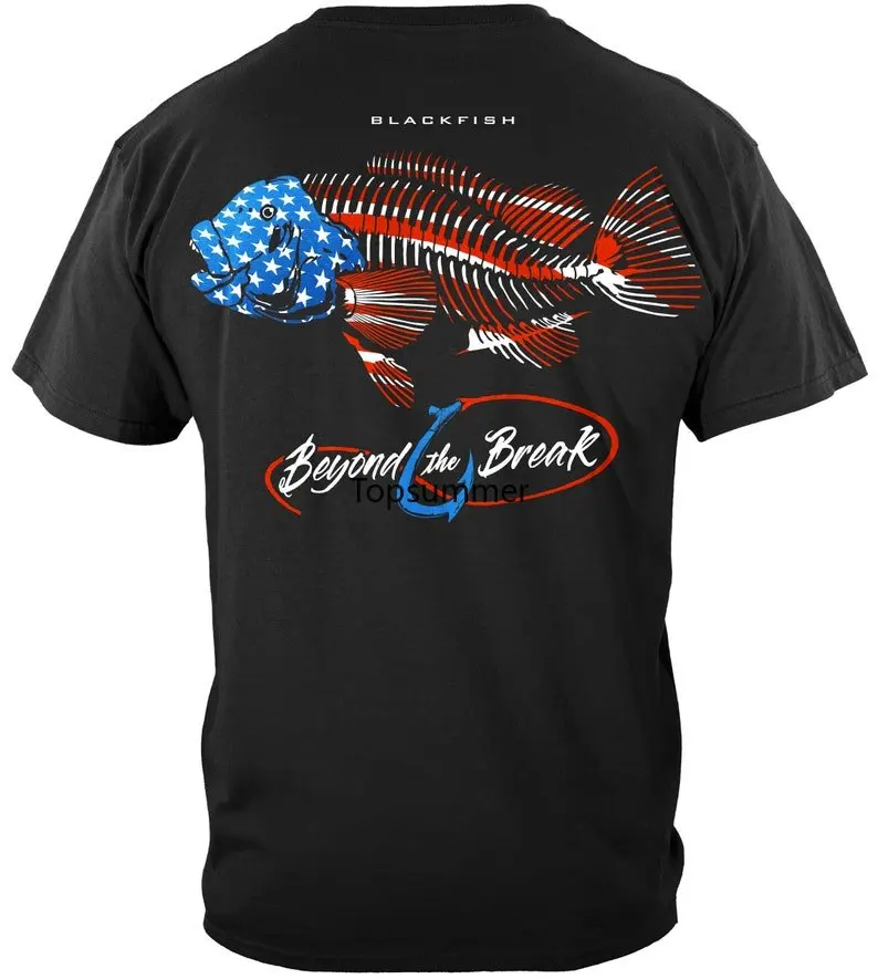 

Patriotic Blackfish Oversized T-Shirt Funny Mens Clothes Short Sleeve Streetwear Large Size Top Tee