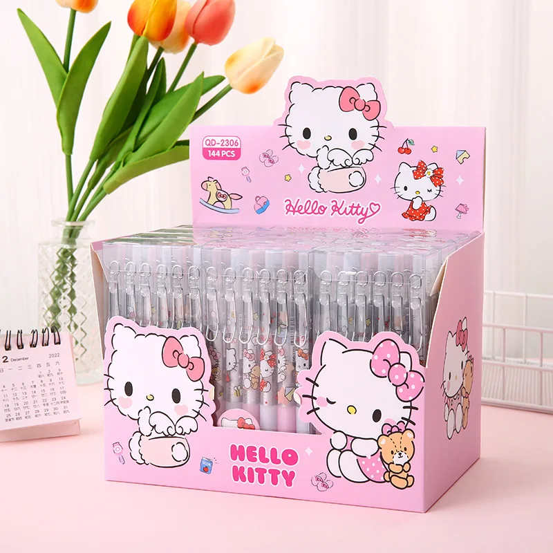 Sanrio Hello Kitty Cute Cat Metal Pen Holder Press Pen Boxed Cartoon Shape Press Gel Pen Wholesale Children Gifts