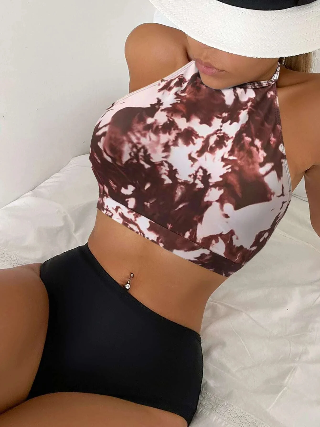 

Allover Print High Waisted Bikini Swimsuit Women Two Piece Swimwear High Neck Bikini Set Summer Beach Bathing Suit