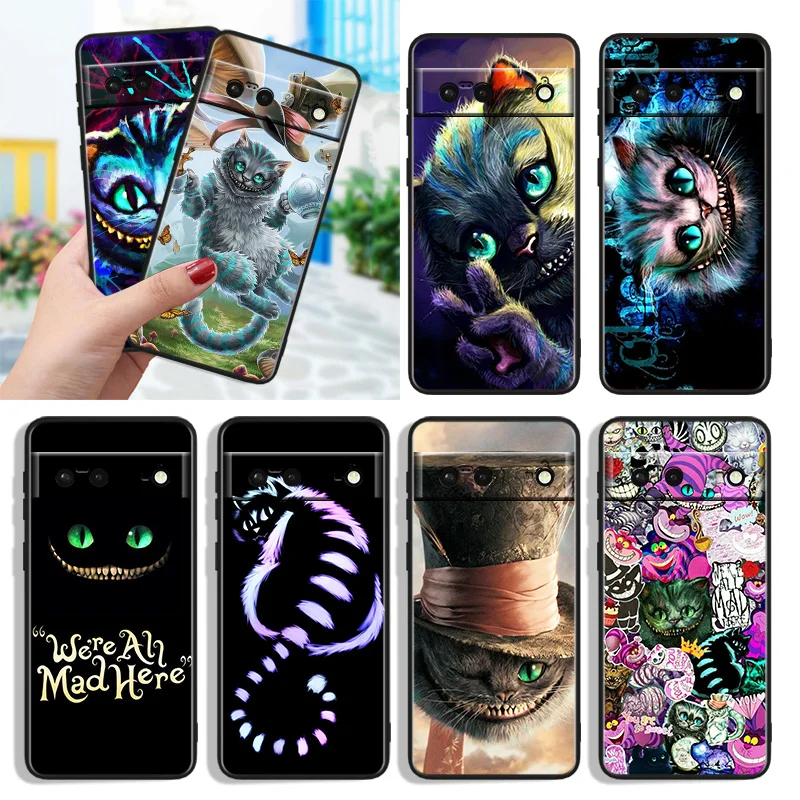 

Wonderland Cat Shockproof Cover for Google Pixel 7 6a 6 Pro 5 4 4A XL 5G Black Phone Case Shell Soft Fundas Capa