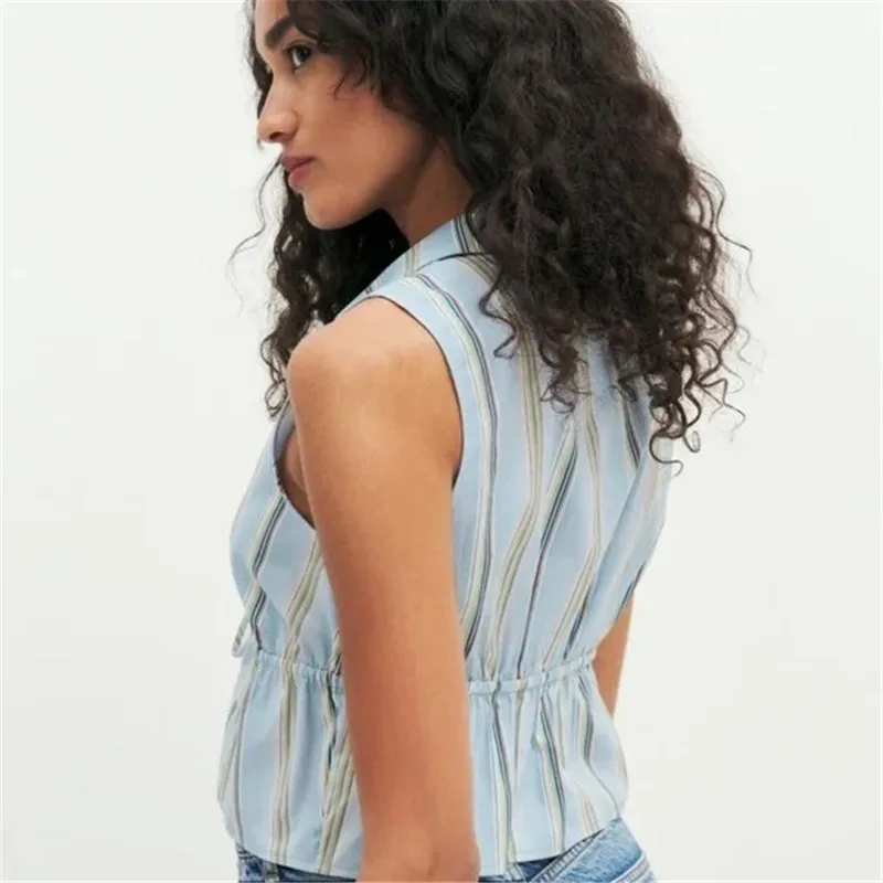 Женские полосатые рубашки Gaono Y2k с баской топы бантом спереди милый жилет