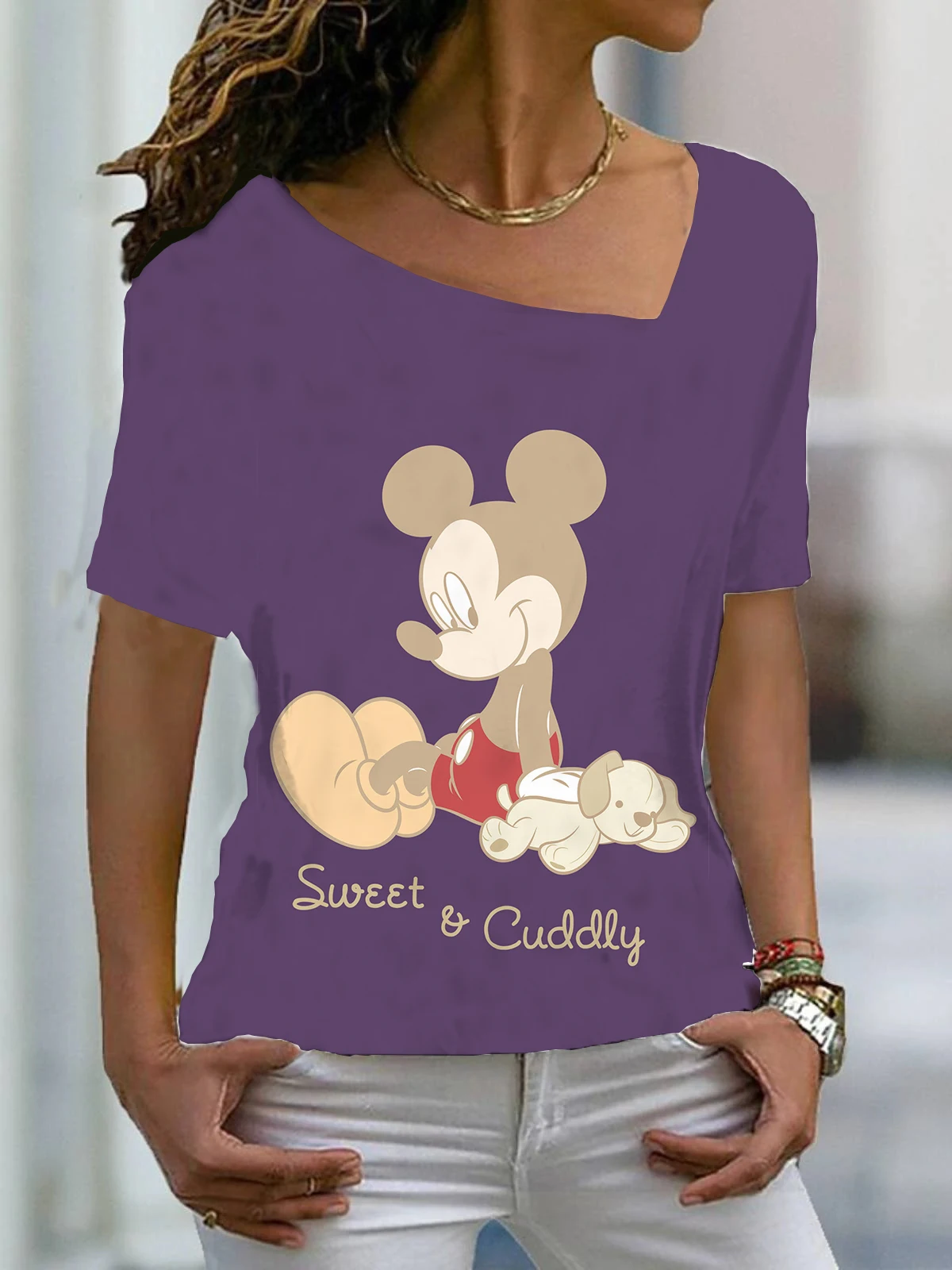 

Large Size Ladies Summer Short Sleeve Kara Tee Disney Women Tops Women's Shirt Beach Tunic BLOUS WOMAN FASHION Manga Minnie Top