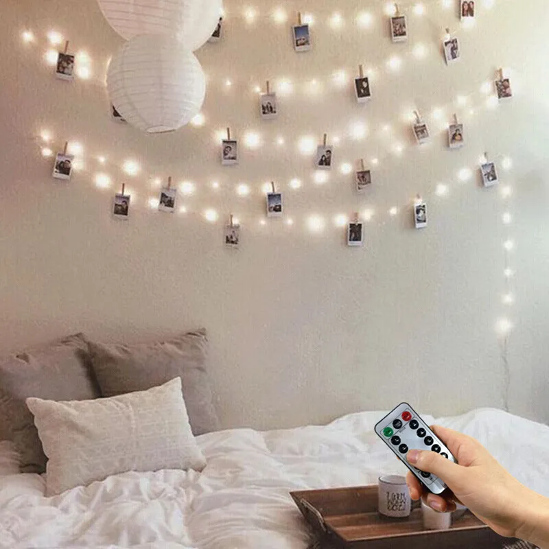 

5M/10M Photo Clip USB 8Mode Garlands Home Wedding Christmas Holiday Decor Lamp LED String Lights With Remote Control Fairy Light