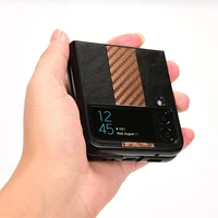 for samsung galaxy z flip 4 5g phone case carbon brazed stitching litchi pattern pu leather hard back case phone case