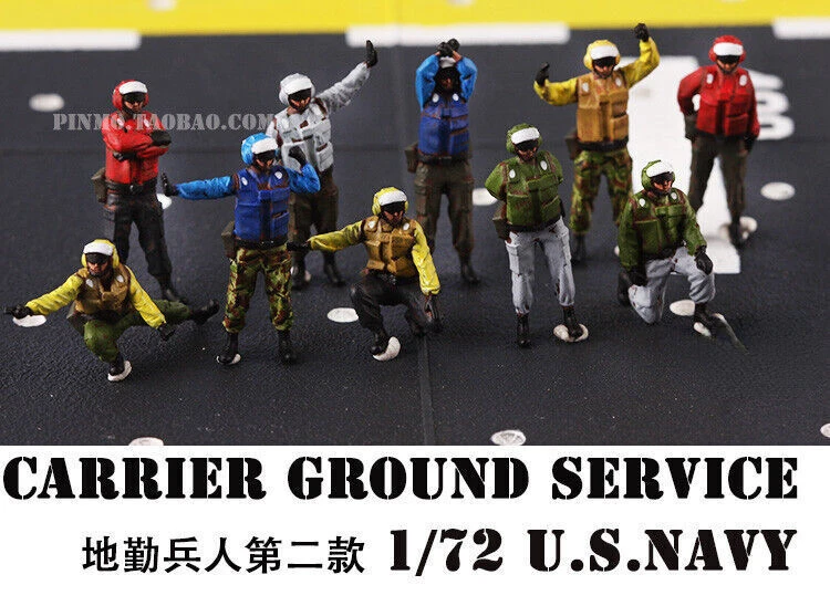 

1/72 Scale Diorama 10Pcs Soladiers Figure Model US Navy Aircraft Carrier Crew Painted Resins Soldiers Scene Display Model Gift