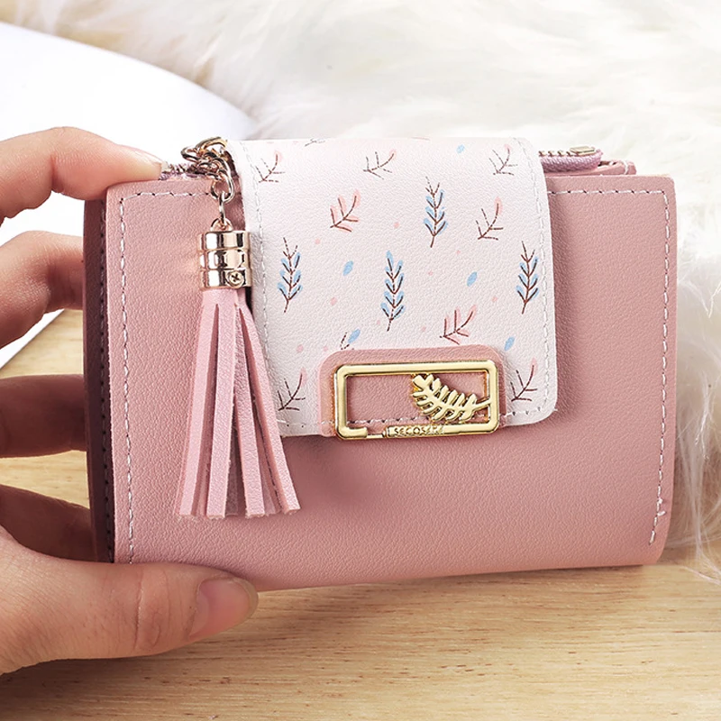 

Fashion Women Wallets Tassel Short Wallet For Woman Mini Coin Purse Ladies Clutch Small Wallet Female PU Leather Card Holder