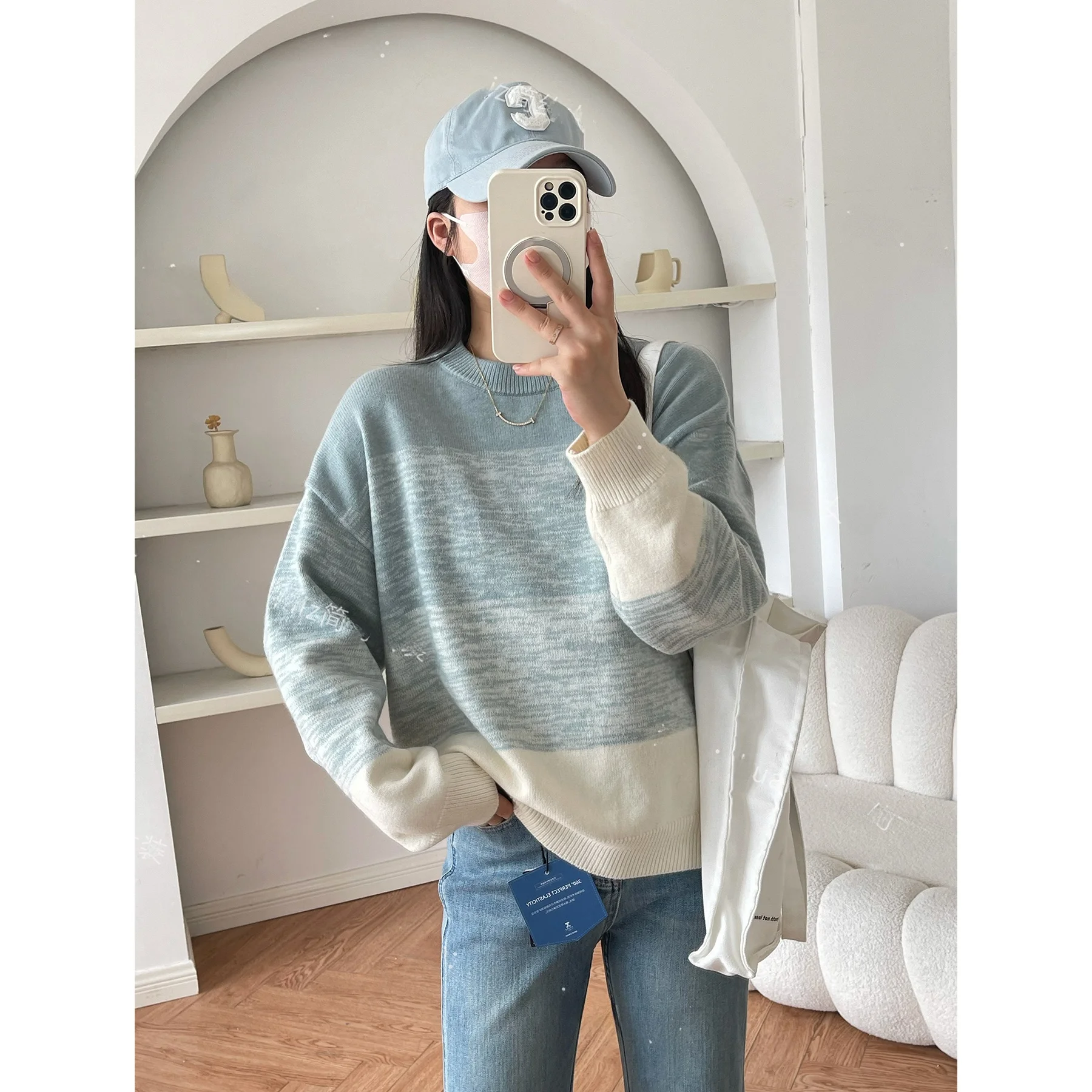 Новый шикарный градиент контрастного цвета вязаный осенне-зимний мягкий клейкий