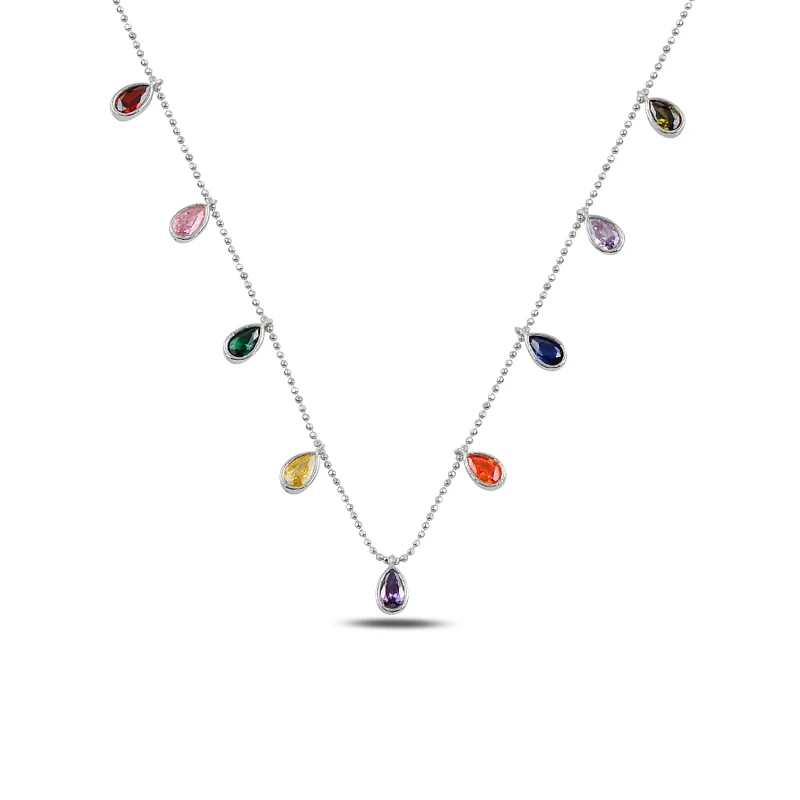 

Silver 925 Sterling Mixed Color Drop Zircon Cubic Zirconia Dangle Necklace