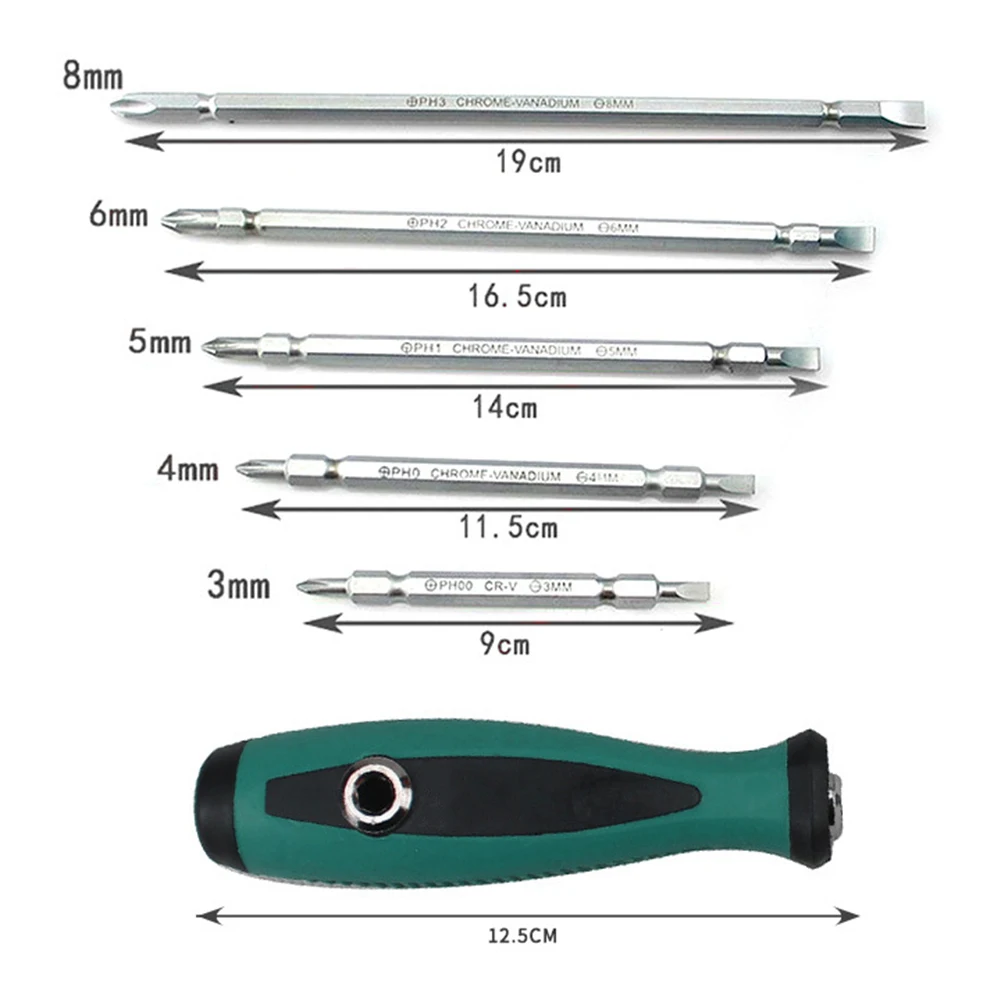 

6 Pcs/set Multi-Function Slotted Cross Screwdrivers Bits PH0 PH1 PH2 PH3 Hand Tools Dual Purpose 52-54HRC Screwdriver Set