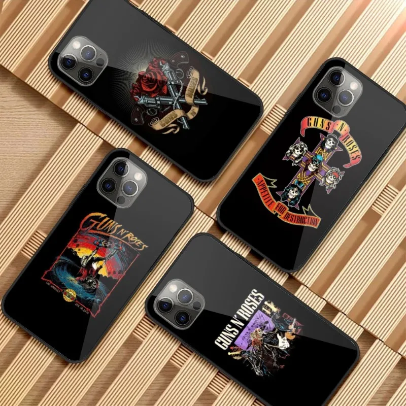 

Чехол Guns N Roses для телефона iPhone 14 13 12 11 XS X 8 7 6 Plus Mini Pro Max SE 2022 PC, стеклянный чехол для телефона