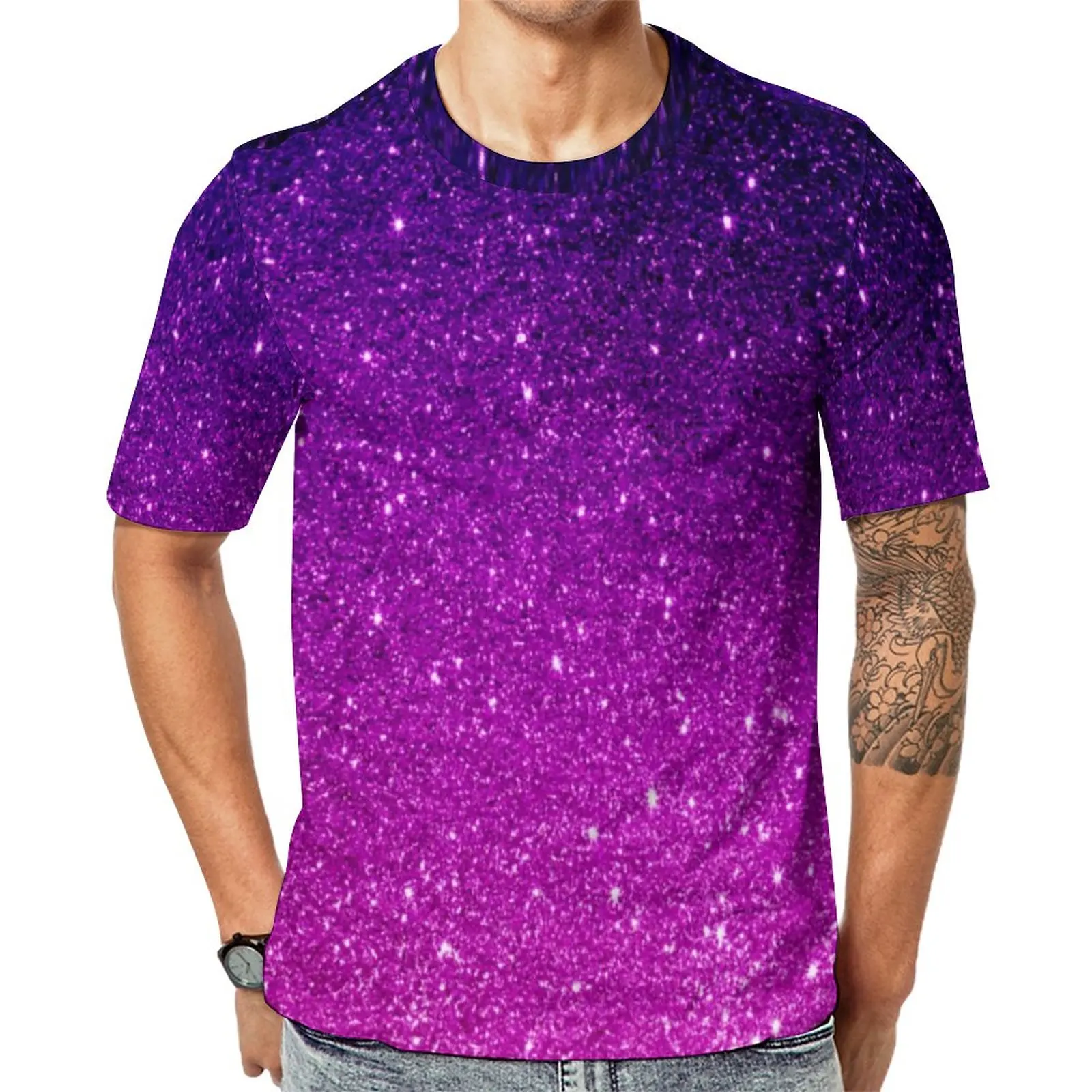 

Футболка мужская с принтом Омбре, Волшебная фиолетовая Эстетическая рубашка с круглым вырезом, оригинальный Топ с графическим принтом в стиле Харадзюку