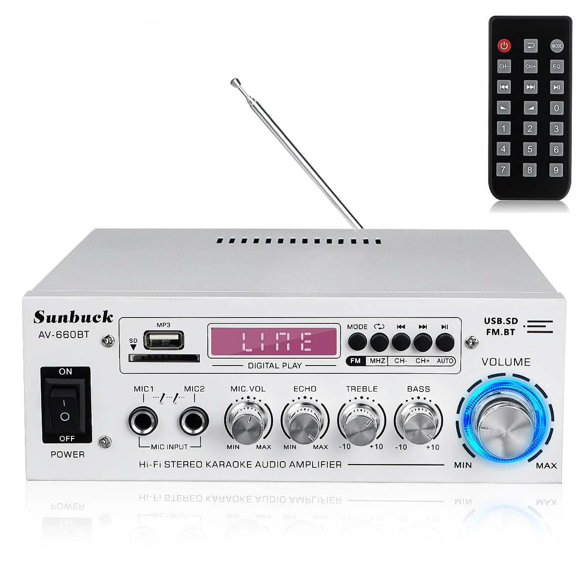 

Amplificador HIFI 2 CH Audio Power Amplifier 12/220V Home Theater Amplifier Audio Support FM USB SD/Remote Control