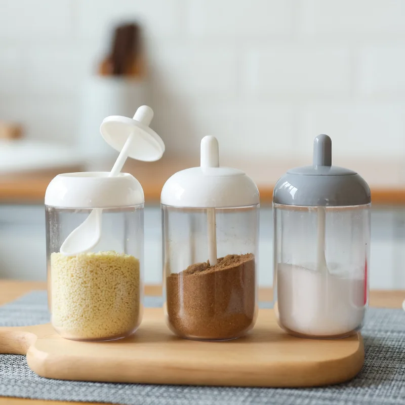

Simple New Product Kitchen Round Seasoning Jar with Spoon Seasoning Bottle Pepper Seasoning Box Household Salt Shaker Grinding