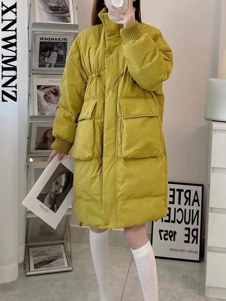 XNWMNZ 2022 Women Fashion Pocket Long Cotton Clothes Woman Casual Oversize Jackets Winter Warm Coat Female Chic Outwear