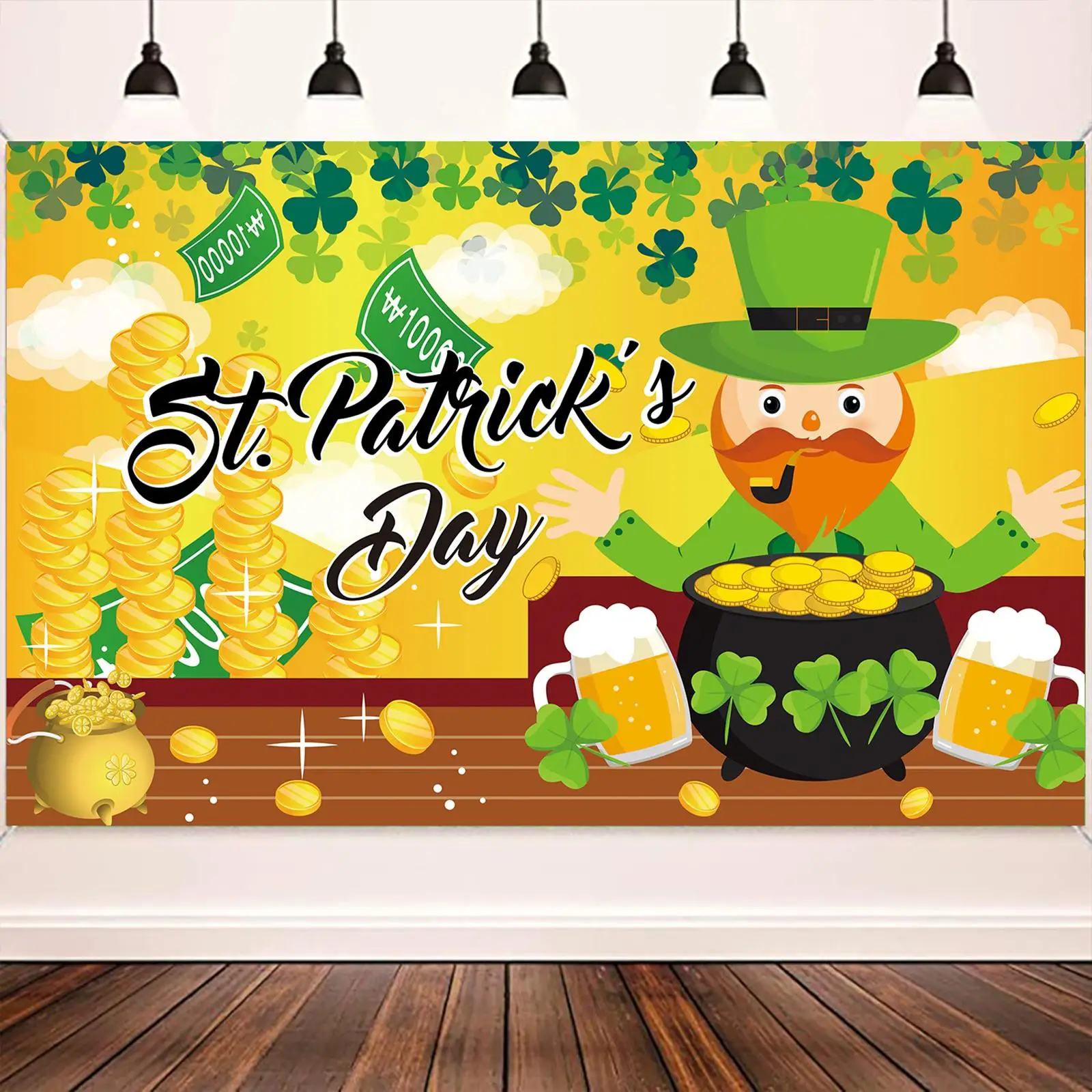 

St.Patrick's Day Backdrop Irish National Day Background Green Hat Gold and Beer Decor for Party Photography