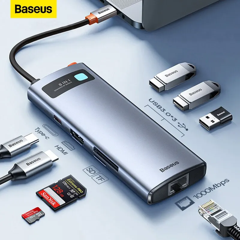 Baseus 4K 60Hz USB C Hub Type C к Ethernet порту PD 100 вт адаптер для Macbook Pro USB 3,0 Hub аксессуары для ноутбуков и планшетов