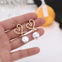 sweet hollow love heart irregular simulated pearl drop earrings for women girls non pierced clip earring female party jewelry