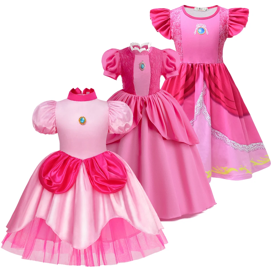 New Baby Girls Queen Peach Princess Dress Kids Cosplay Costume Children Birthday Carnival Party Outfit Stage Performance Clothes