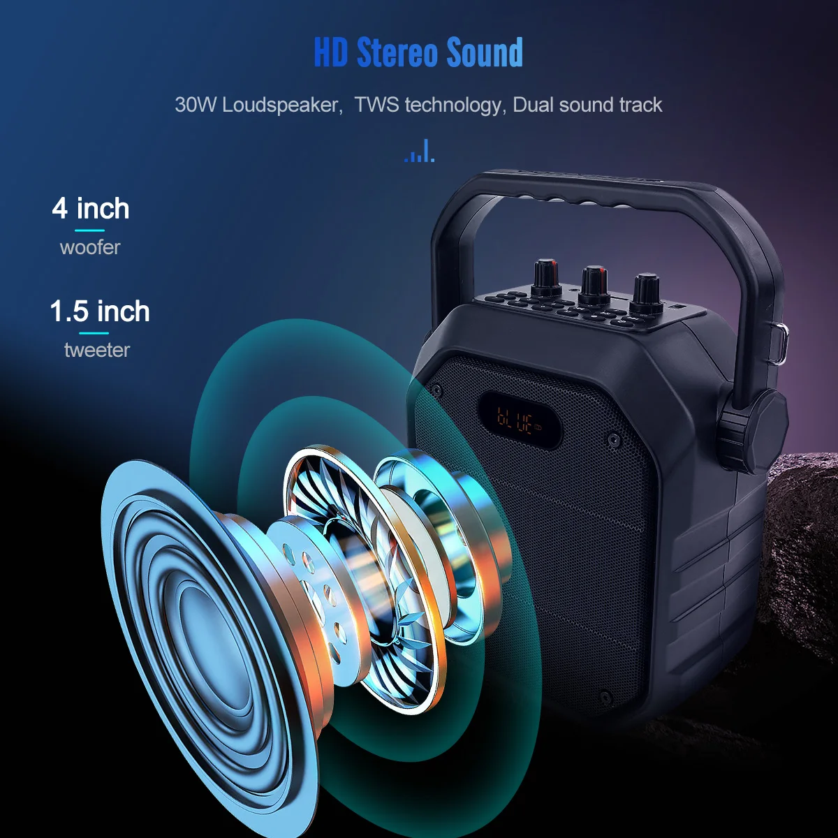 Фото Портативная беспроводная акустическая система RETEKESS TC102 с Bluetooth fm-радио микрофоном 30 Вт поддержка TF AUX USB для преподавания речи №2