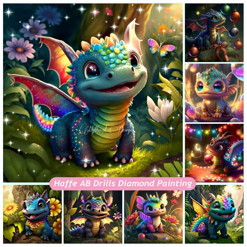 

Diy Fantasy AB Drills Diamond Painting Baby Dragon Cute Cartoon Animal Full Cross Stitch Art Embroidery Home Decor Gift