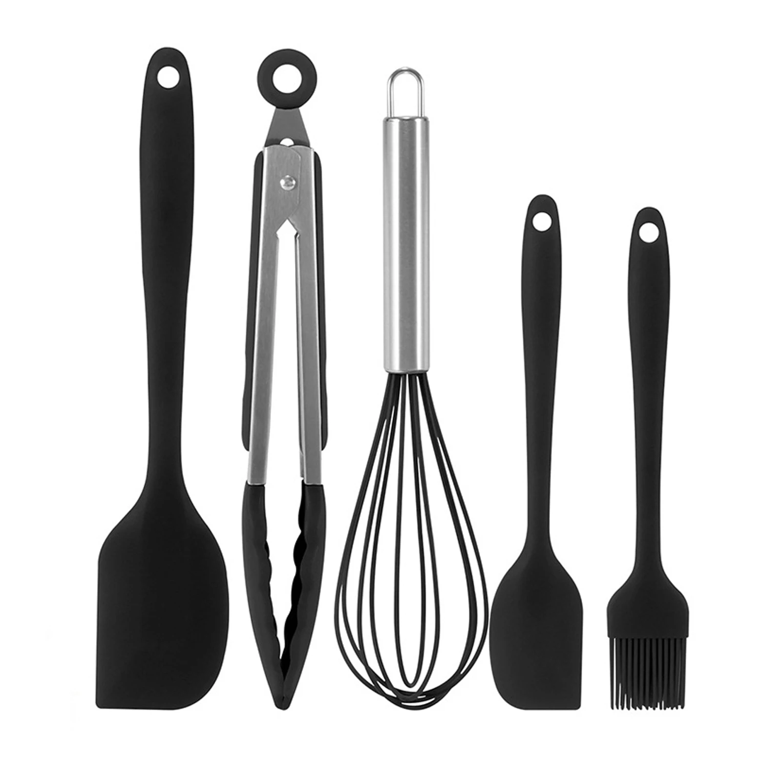 

Dishwasher Safe Bakeware Set Black Pancake Heat Resistant Steak Silicone Tongs Non Stick Whisk Home Oil Brush Hanging Hole