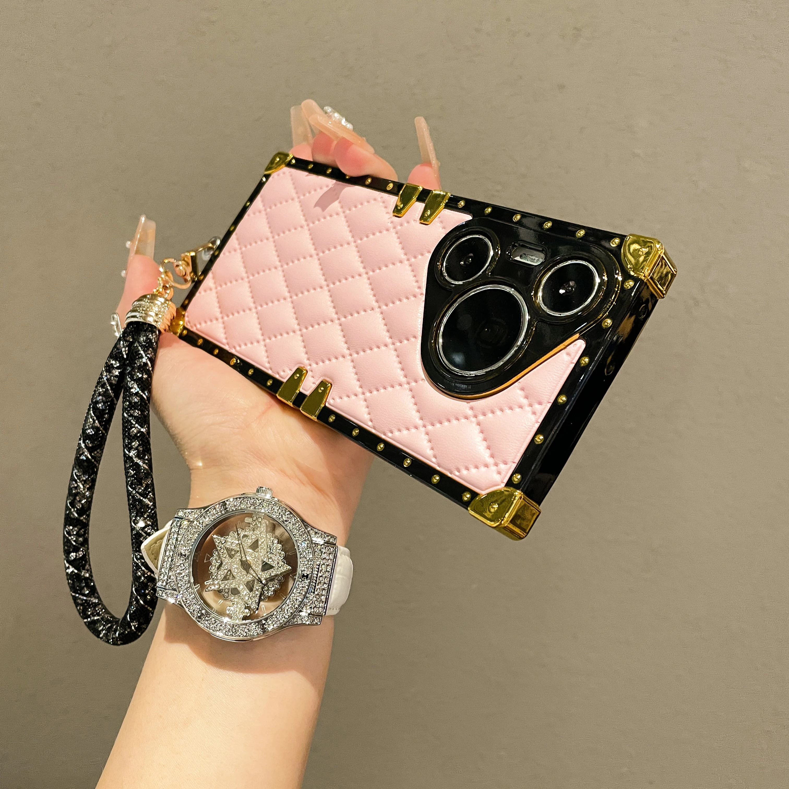 Противоударный кожаный чехол с геометрическим рисунком для Huawei Pura 70 Pro защитный