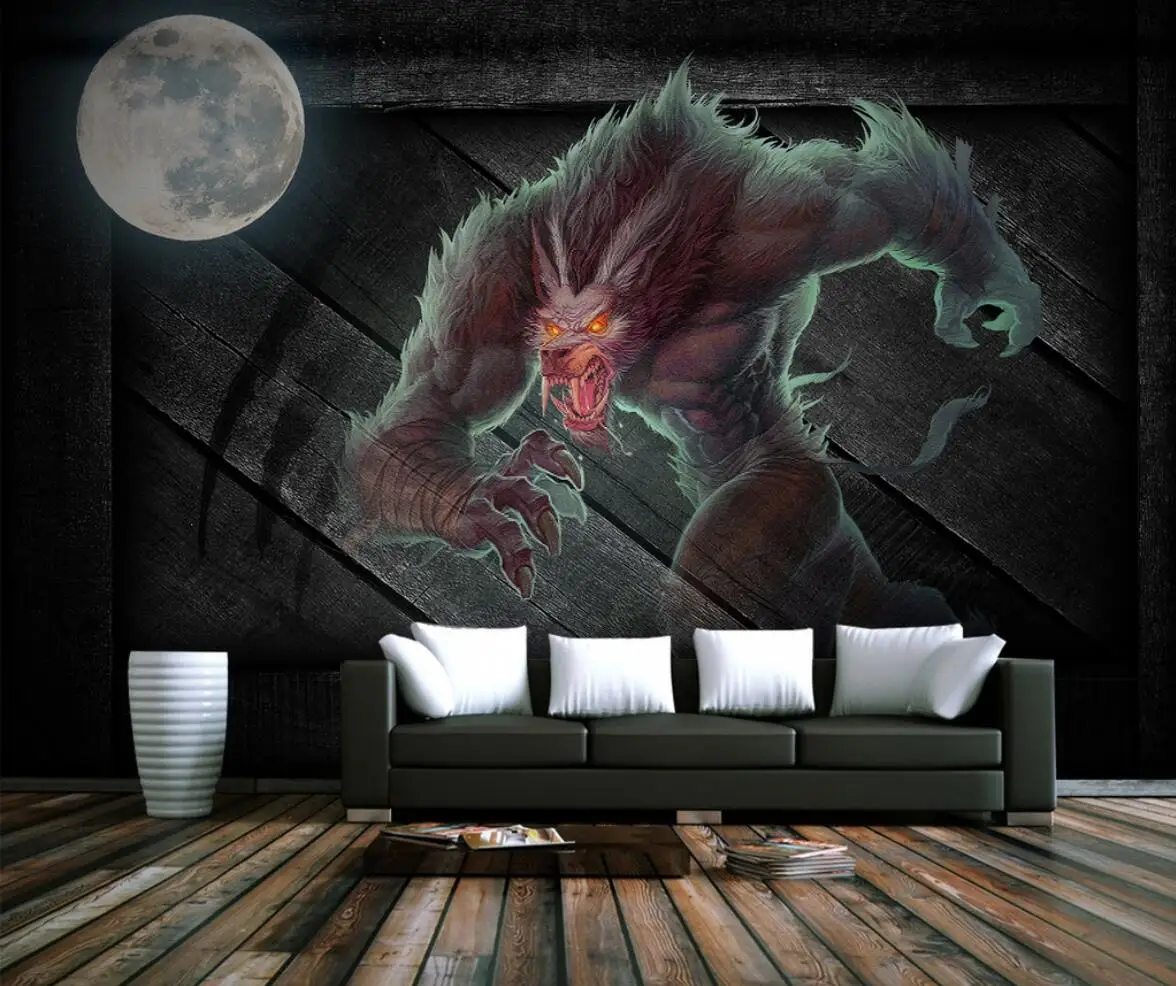 

custom Thriller Room Mural Wallpaper Wall Covering Werewolf game room club box decoration wallpaper horror room escape mural