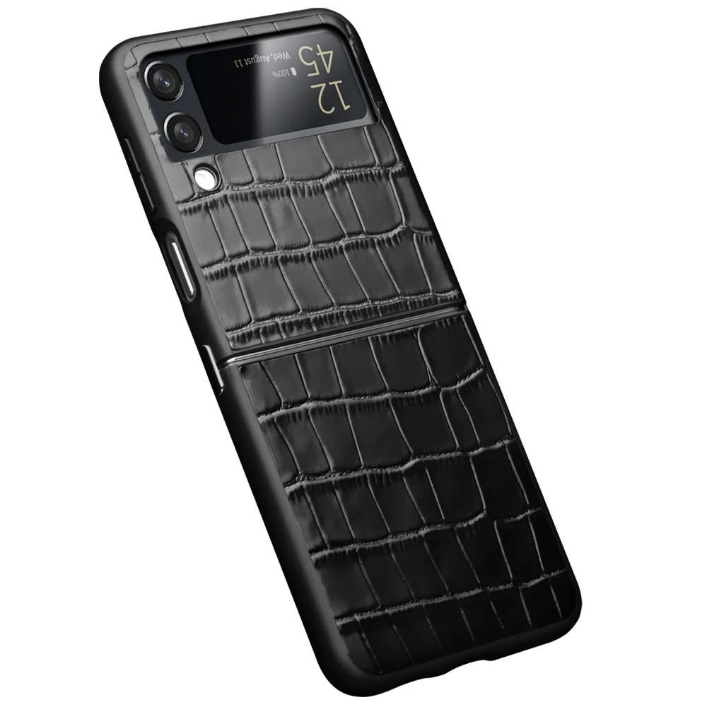 Qialino Phone Case For Samsung Flip 4 Fall Proof Mobile Cover For Galaxy Z Flip4 Leather Protective Case Cowhide Luxury Business