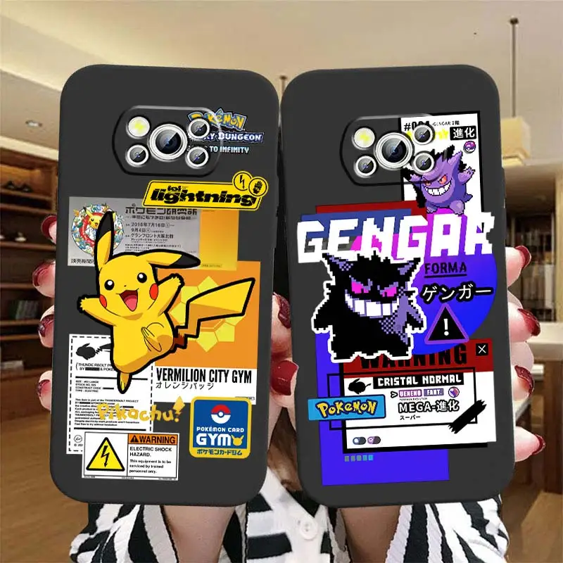

Pokemon Mewtwo Gengar Lucario Phone Case For Xiaomi Mi Poco X5 X4 X3 NFC F5 F4 F3 GT M5 M5s M4 M3 Pro C50 C40 5G Black Cover