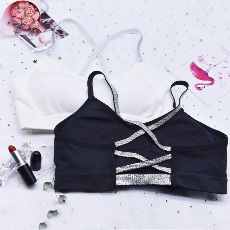 

Women Bling Cross Back Straps Sport Bra Padded Seamless Yoga Bra Running Yoga Gym Fitness Crop Top Girls Push Up Sports Bra Top