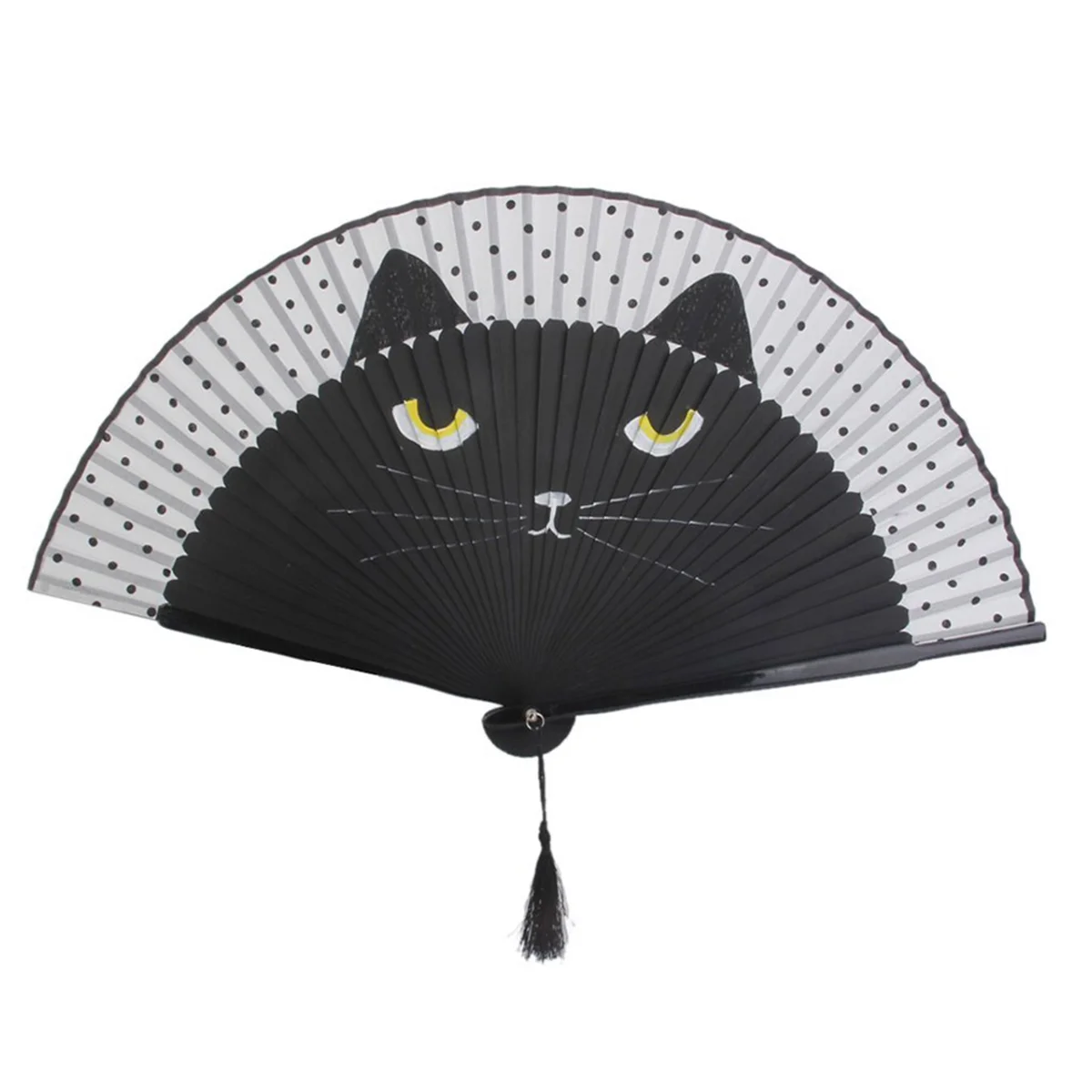 

Fan Folding Silk Cat Hand Handheld Fanscartoon Heldjapanese Chinese Foldable Frames Party Tassel Bamboodancing Vintage Wedding
