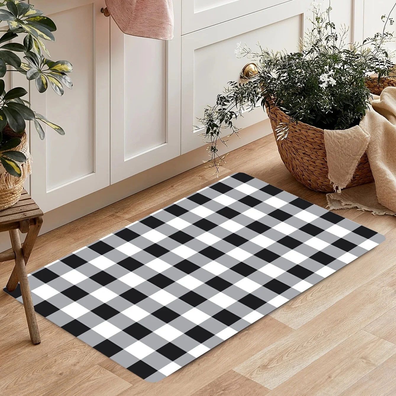 Черно-белый клетчатый кухонный напольный коврик декор ковер для гостиной