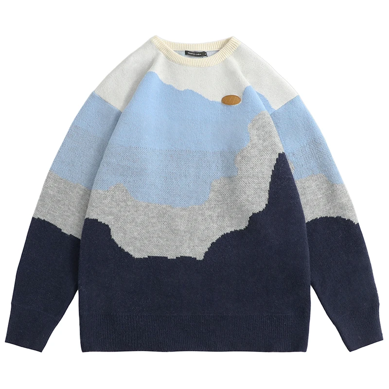 

Autumn Men Knitted Jumper Sweaters Hip Hop Color Block Knit Sweater Streetwear Harajuku Loose Fashion Casual Pullover Clothing