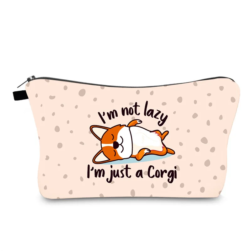 

Make Up Organizer Cartoon Corgi Dog Print Makeup Case Vintage Cute Zipper Makeup Bags Purse Cute Bag