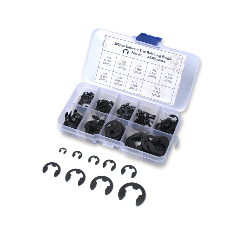 

E-Clip Circlip External Retaining Ring Assortment Set with a Storage Box 260 Pcs Snap Ring Shop Assortment