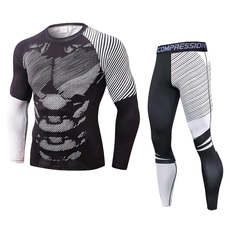Gym Men Fitness Sportswear Set Compression Running Sport Clothes Tight Sweatpants Sweatshirt UV Sun Protection Rash Guard Lycra