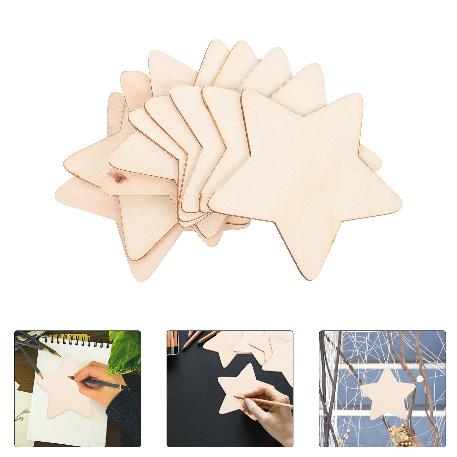 

50 Pcs DIY Wood Chips Animal Decor Simple Unfinished Wooden Slices Rural Five-pointed Star Craft Child Painting