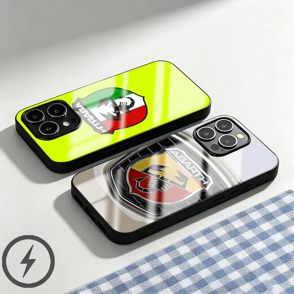 Фото Чехол для телефона FIAT A-ABARTHes Italy для iPhone 17 16 15 14 13 12 11 X XR XS 8 Plus Mini Pro Max, стеклянный магнитный чехол №1