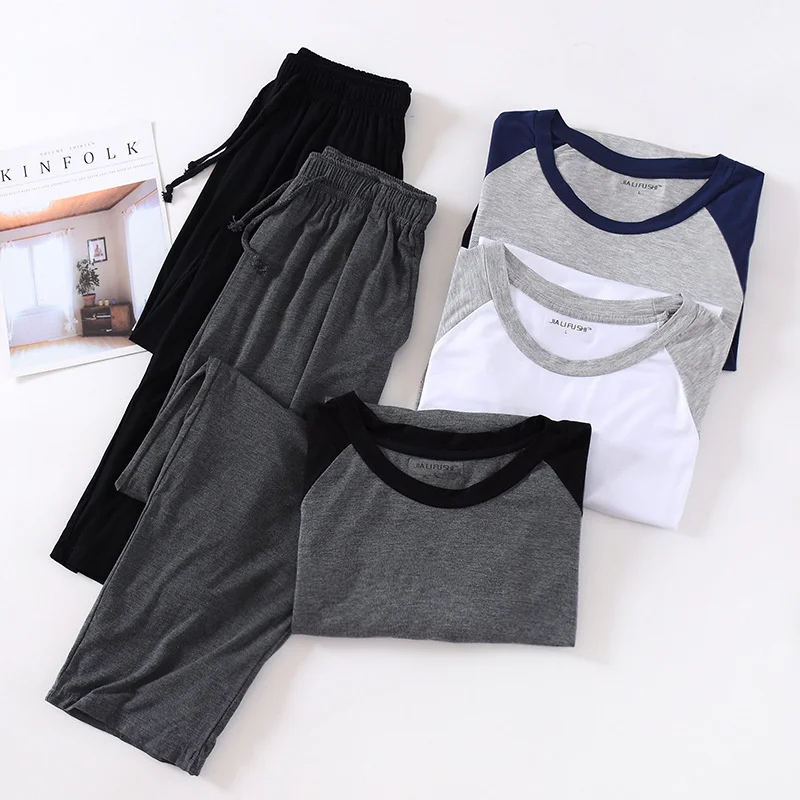 

Fdfklak Men's Pajama Sets New Sprin Autumn Lon Sleeve Modal Sleepwear Drawstrin Pant Leisure Nitwear Plus Size L-4XL
