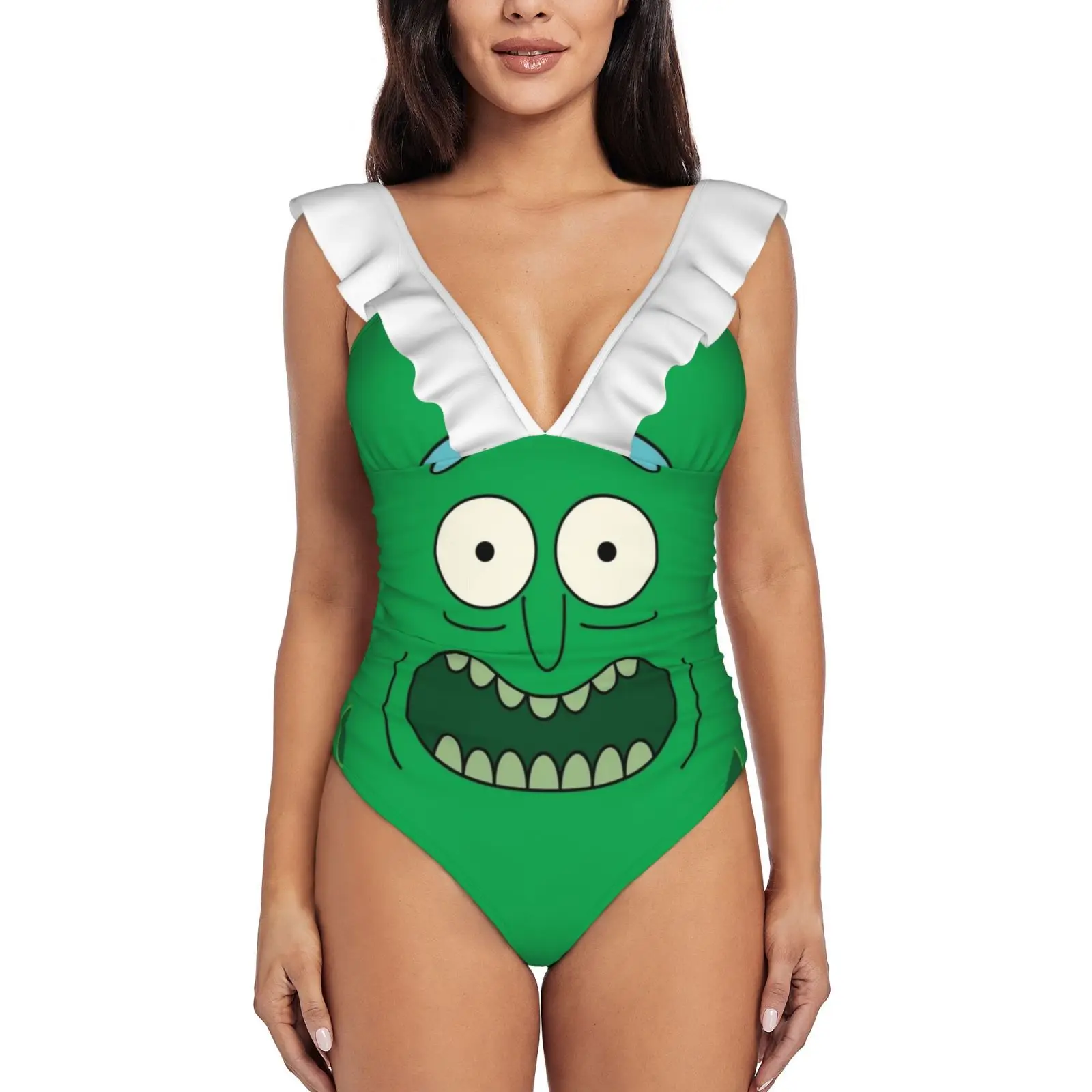 Pickle Rickkkk One Piece Swimsuit High Quality Swimwear Printed Push Up Monokini Summer Bathing Suit Pickle Rick Adult Swim