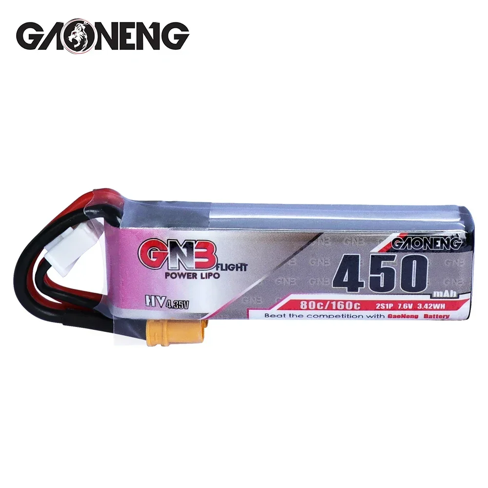 2 шт. GaoNeng GNB 450 мАч 2S 7 6 В 80C/160C LiHV аккумулятор с разъемом XT30 для iFlight CineBee Cine Whoop BetaFPV FPV