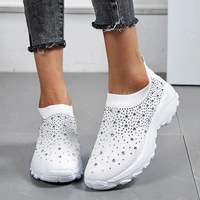 shining crystal platform sneakers for women casual slip on wedge shoes woman 2022 autumn knitted socks sneakers plus size