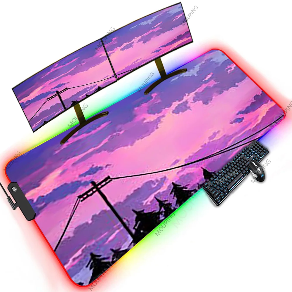 

Led Desk Mat Ultra Large Mousepad Pixel Neon Japanese Retro Backlit Luminous Carpet 1200x600 Laptop Table Custom Game Miuse Rugs