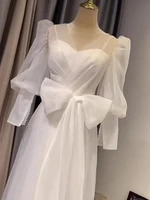 ivory v neck wedding dress with two piece a line satin sheer back simple plain pretty floor length bridal gown vestidos de novia